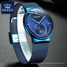 Marca de lujo OLEVS, reloj de cuarzo informal a la moda para hombre, banda de malla, fecha automática, cronógrafo, reloj de pulsera, reloj con logotipo OEM